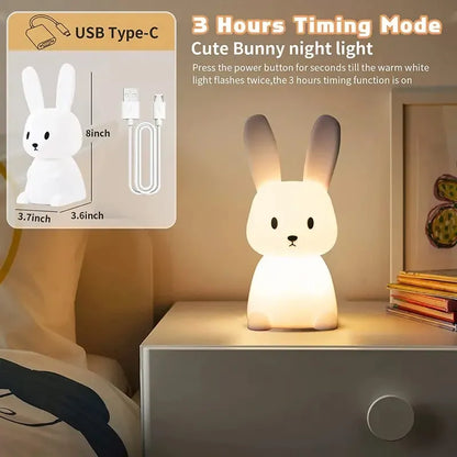 Color changing LED rabbit nursery lamp, a cute and soothing silicone gift for babies