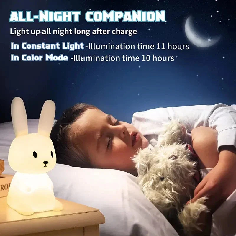 Child's rabbit lamp, LED and silicone, ideal for a baby nursery or playroom