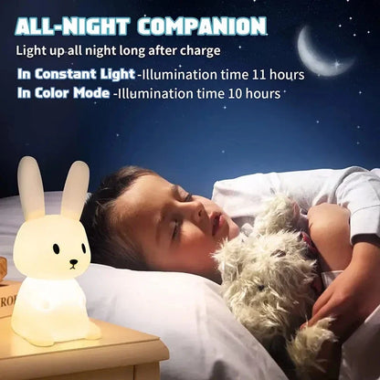 Child's rabbit lamp, LED and silicone, ideal for a baby nursery or playroom