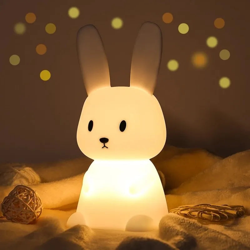 Safety certified silicone rabbit night light for kids, LED and portable
