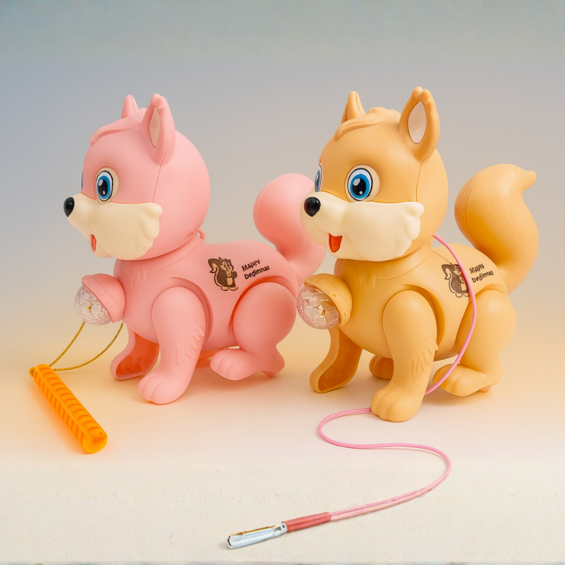 Adorable light-up squirrel pull toy for toddlers with musical sounds, aiding walking and active play development
