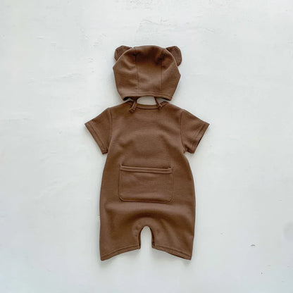 Full shot of the newborn bear romper set, ideal unisex baby clothing for infants.