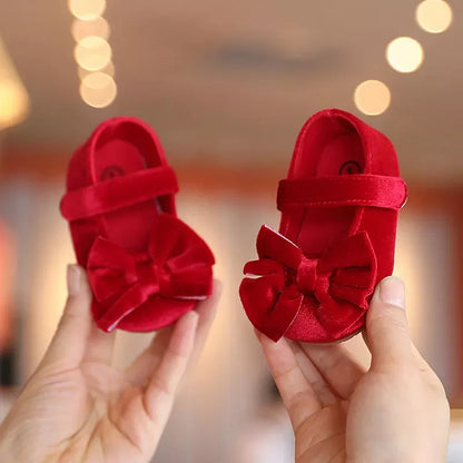 Adorable pink baby girl bow flat shoes, perfect for first steps, soft sole infant footwear