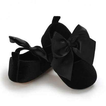 Light pink baby girl first walker bow flat shoes for infants, soft cotton anti-slip design
