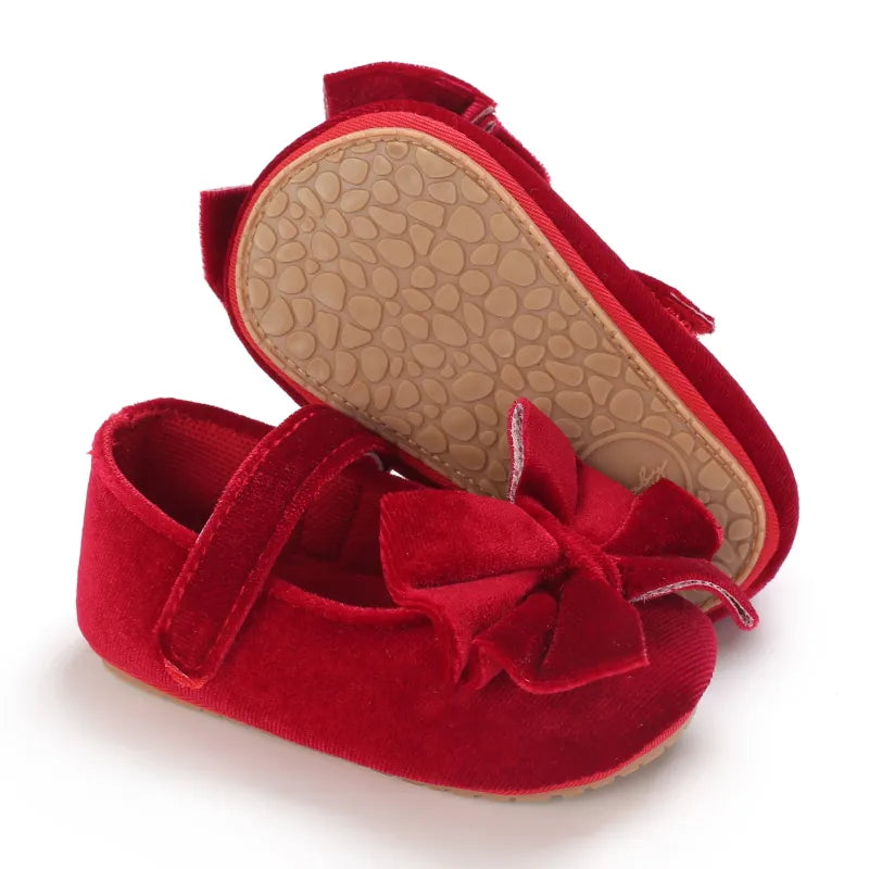 Navy baby girl first walker bow flat shoes, soft anti-slip sole, ideal for early steps