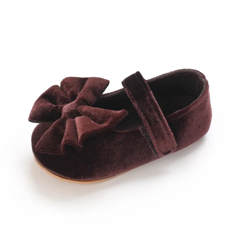 Cute pink baby girl bow flat shoes, first walker, soft cotton for comfortable infant steps