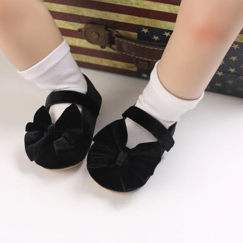 Blue baby girl bow flat shoes with soft sole, first walker, comfortable anti-slip design