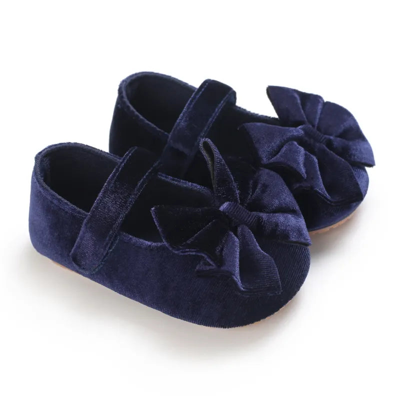 Yellow baby girl first walker cotton flat shoes with bow, soft sole, infant footwear fashion