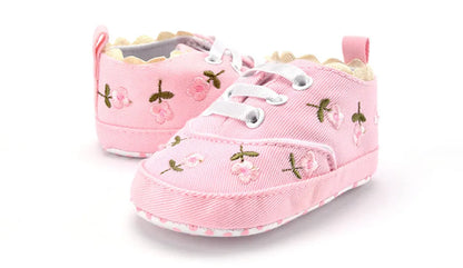 White lace floral toddler shoes for girls, comfortable and cute for growing feet.