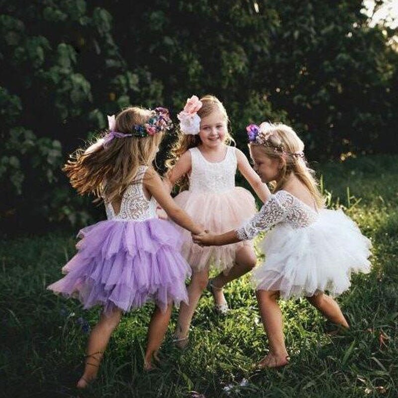 Adorable pink backless princess ruffle tutu dress for girls, perfect for parties and special occasions.