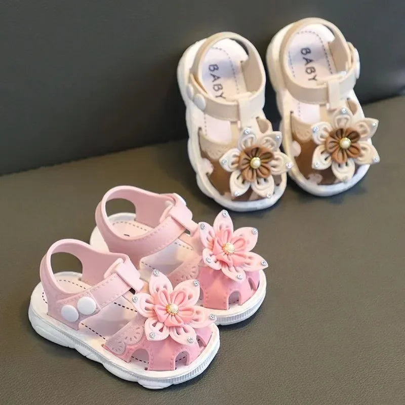 Beige bow sandals for girls, a lovely choice for everyday summer wear.