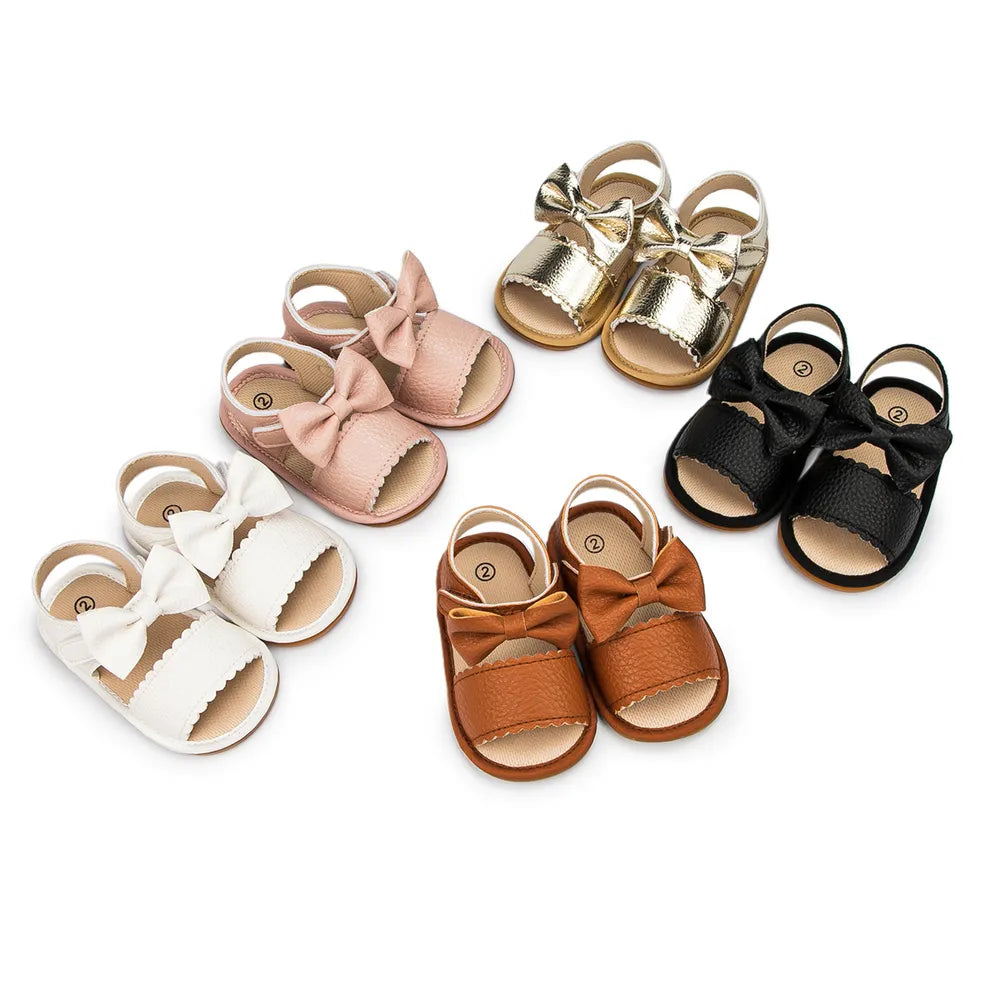Adorable pink bowknot summer sandals for baby girls, soft sole first walker shoes