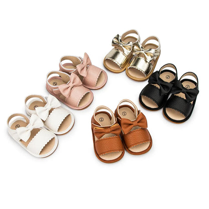 Adorable pink bowknot summer sandals for baby girls, soft sole first walker shoes