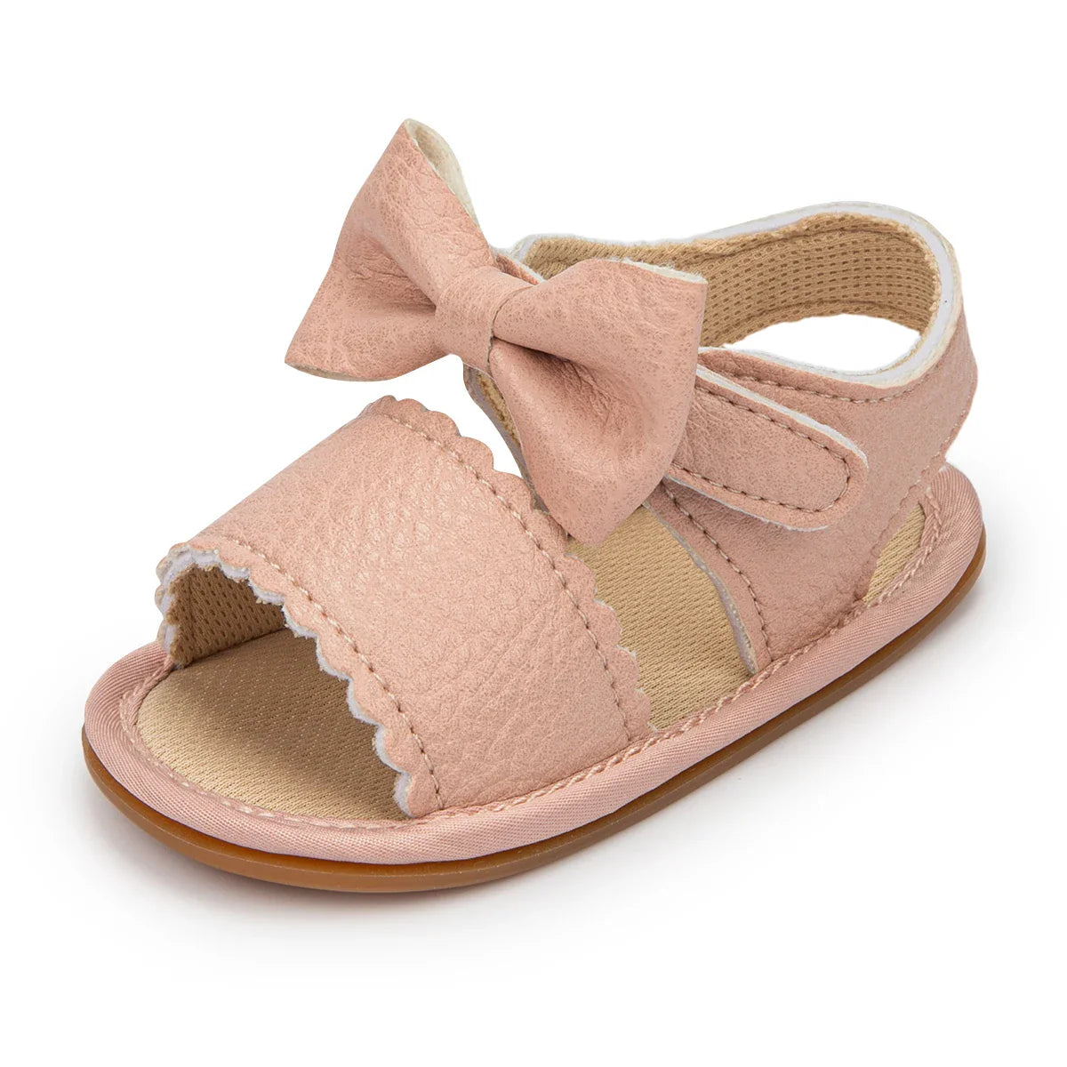 White 'first walker' sandals for baby girls, soft PU leather with elegant bowknot