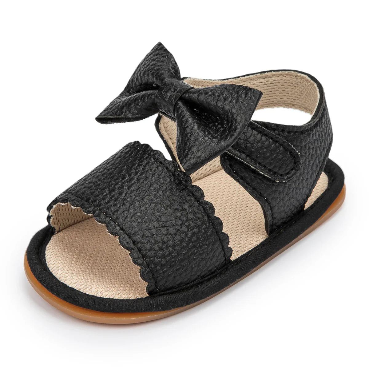 Toddler girl pink sandals with large bowknot, comfy and stylish first walker footwear