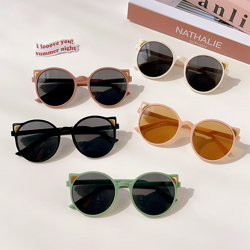 Adorable pink cat eye sunglasses for girls, cute cartoon design, UV protection, baby accessories
