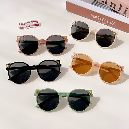 Adorable pink cat eye sunglasses for girls, cute cartoon design, UV protection, baby accessories
