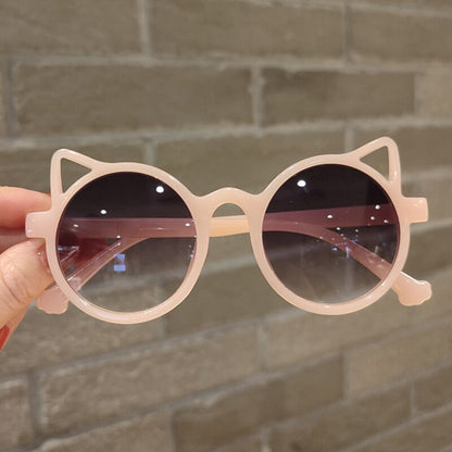 Cute yellow cat eye sunglasses for kids, round shape, UV protection, baby accessories for toddlers