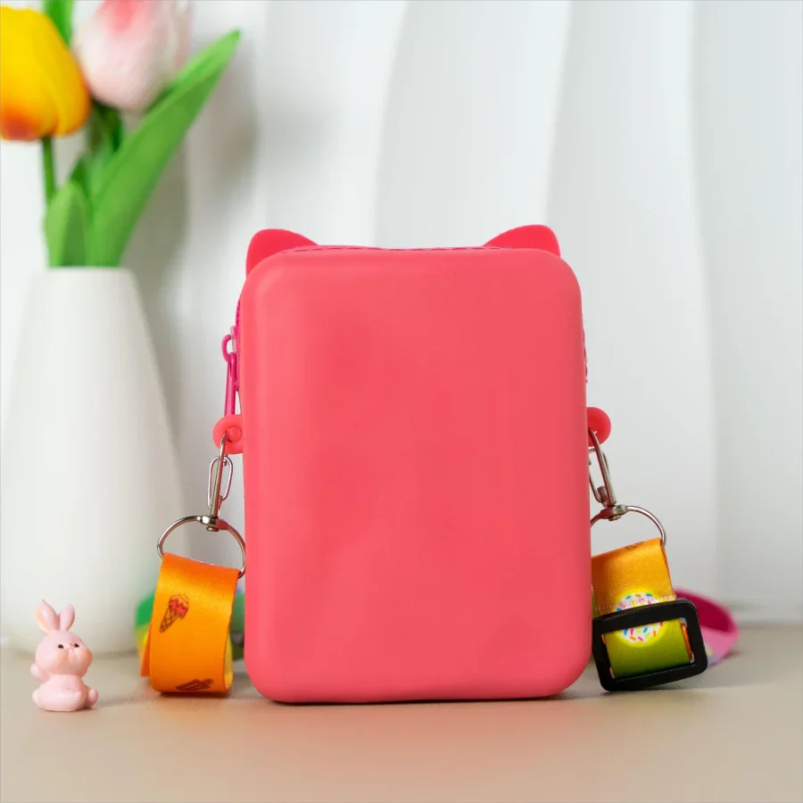 Purple cat silicone bag with a smooth finish, a sleek toddlers' accessory.