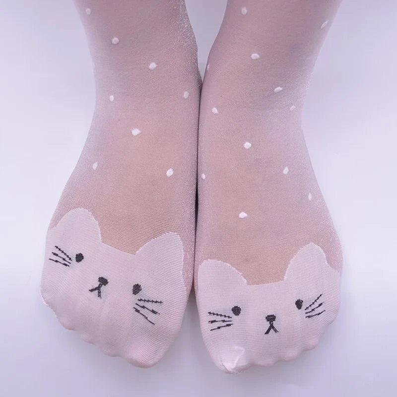 High-quality girls' hosiery with cute cat motifs, offering comfort and style for daily wear