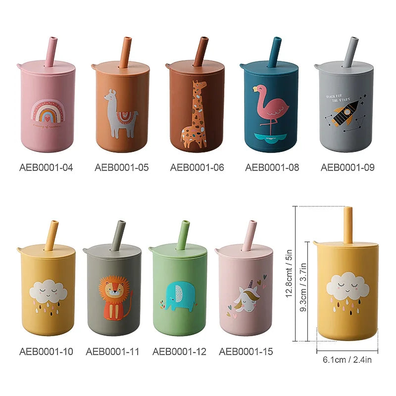 Orange fox silicone straw cup, BPA-free children's cup for daily hydration