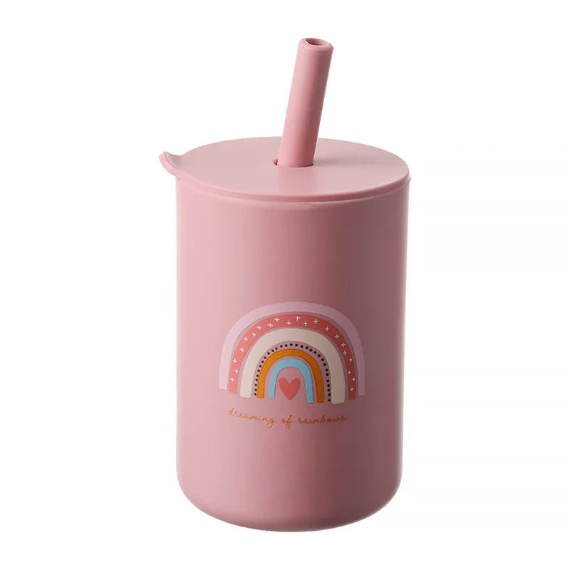 Texture of the food-grade silicone on a toddler cartoon cup, safe for feeding