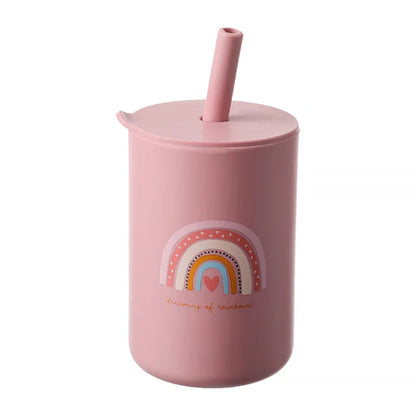 Texture of the food-grade silicone on a toddler cartoon cup, safe for feeding