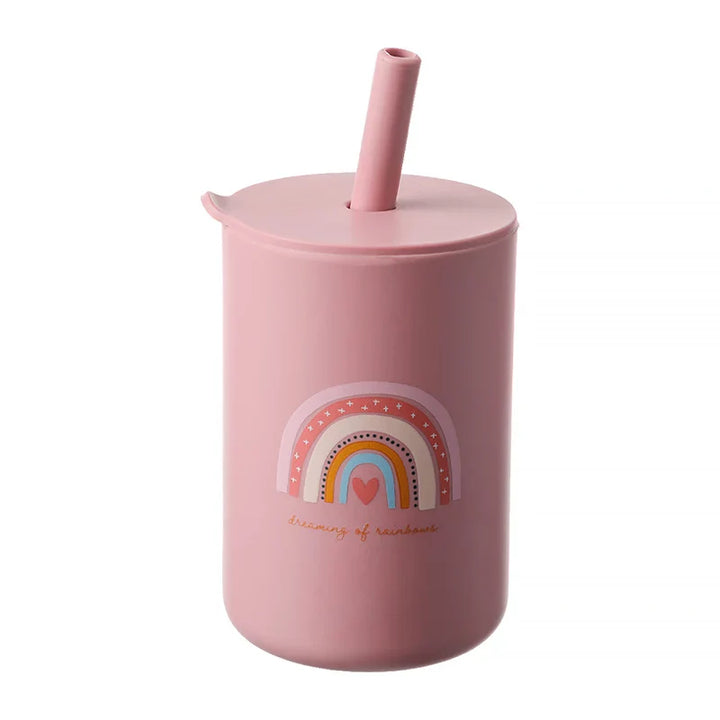 Texture of the food-grade silicone on a toddler cartoon cup, safe for feeding