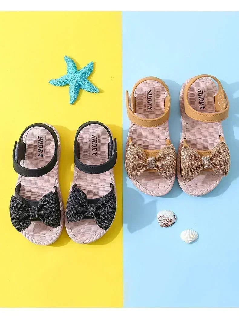 Breathable green bow sandals, essential non-slip summer shoes for active children