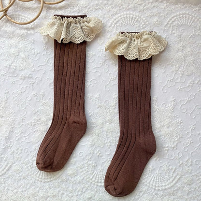 Orange frilly lace flower socks for baby girls, comfortable and fashionable children's accessories