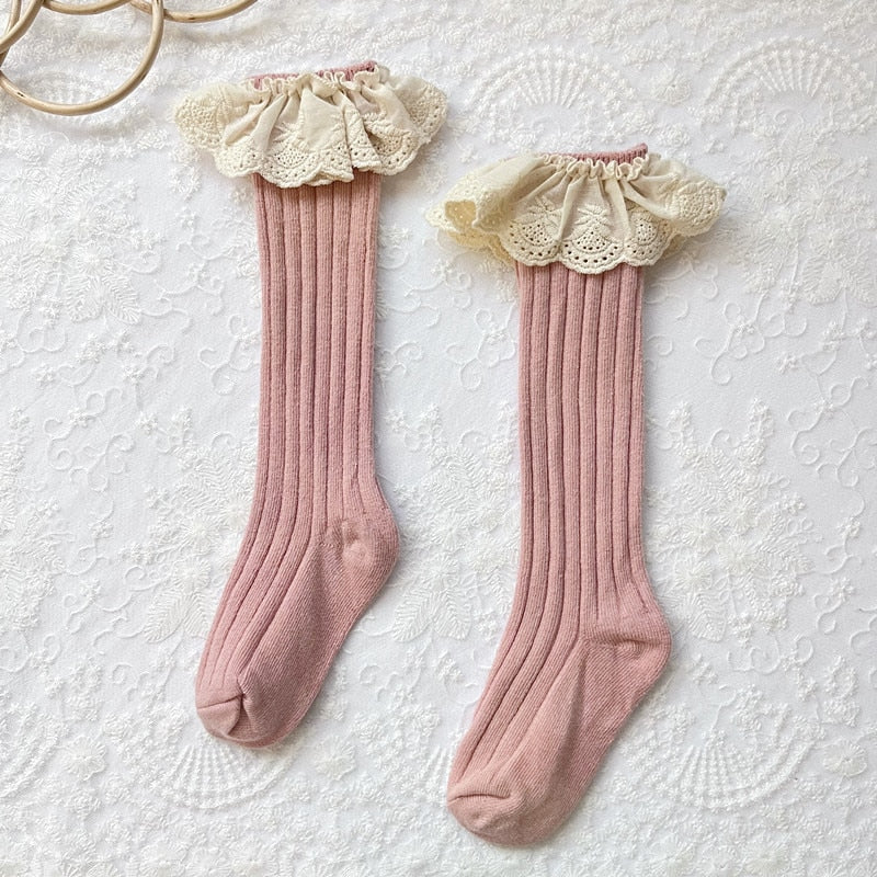 Pink frilly flower cotton socks, an essential and cute accessory for baby girls' outfits