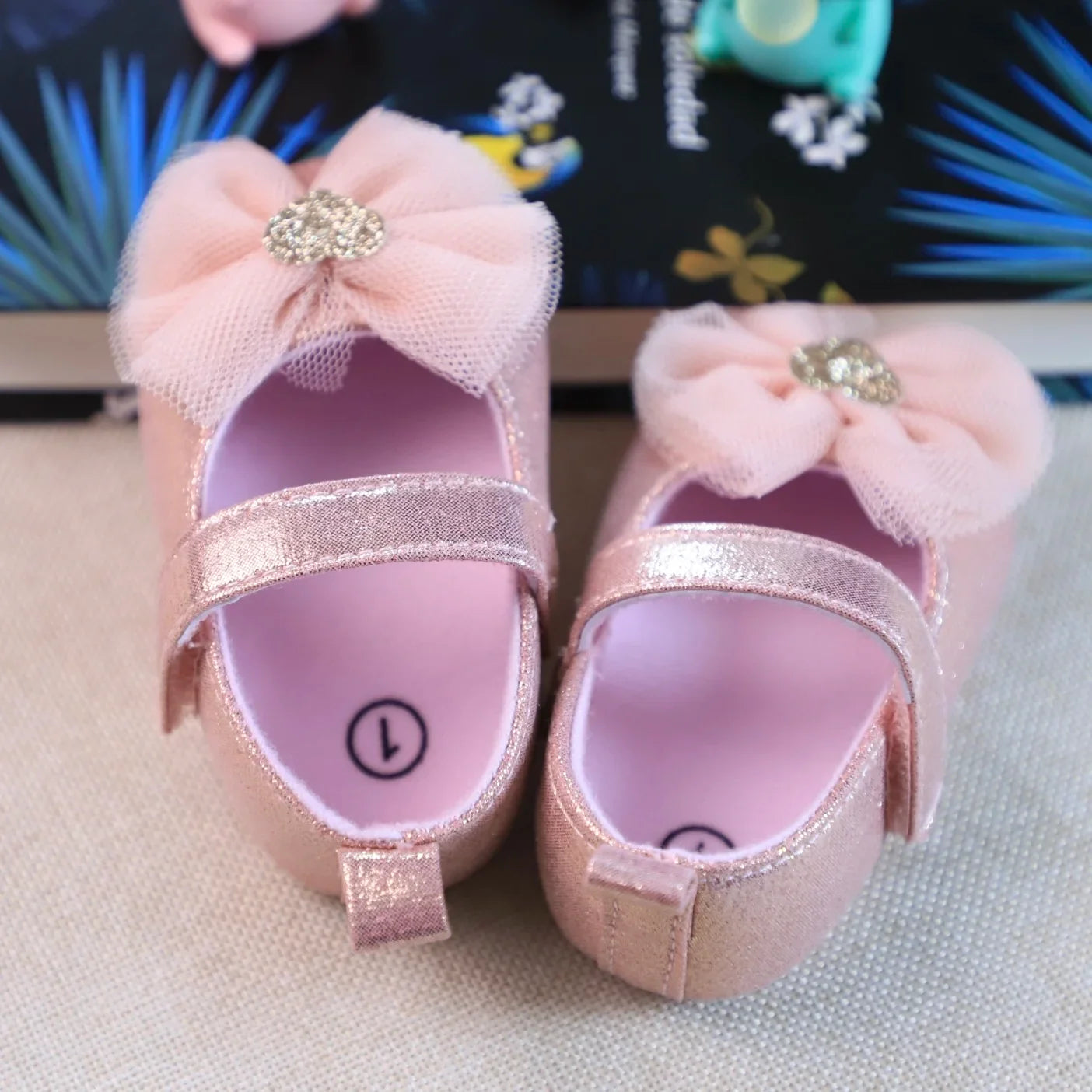 Girls' first steps breathable lace shoes, designed in a princess style with secure hook and loop.