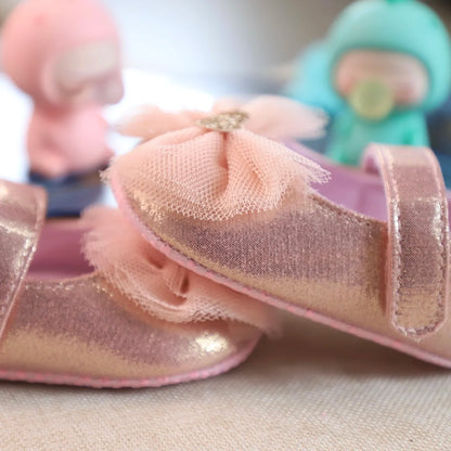 Princess-inspired pink lace toddler shoes for girls, breathable and easy to wear with hook and loop.