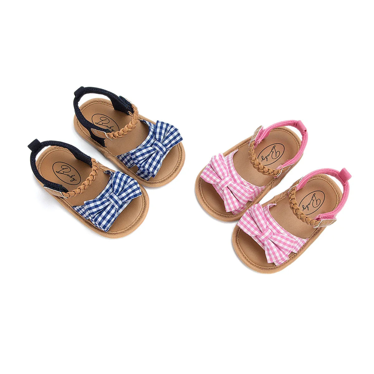 Durable pink anti-slip sandals for baby girls, adorned with a pretty princess bow.