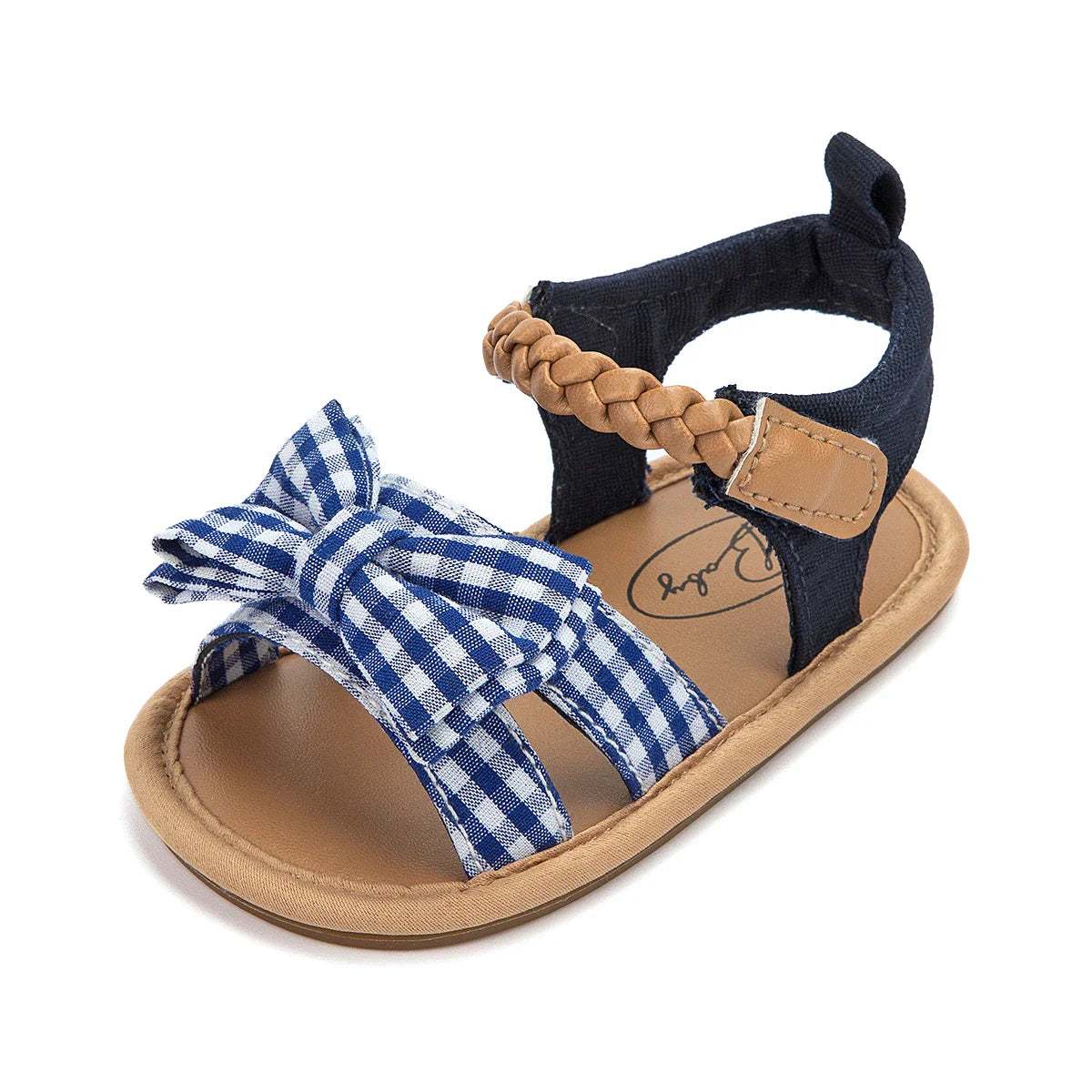 Side profile of toddler princess bow sandals, designed for comfort and safety.