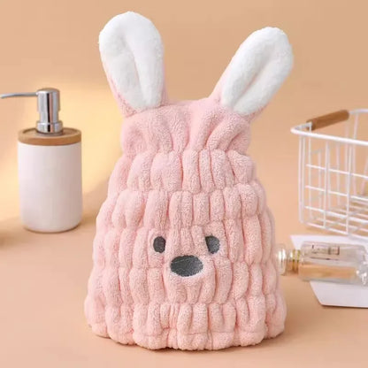 Cute blue elephant quick-dry hair towel for kids, a soft microfiber bath accessory for children's hair care.