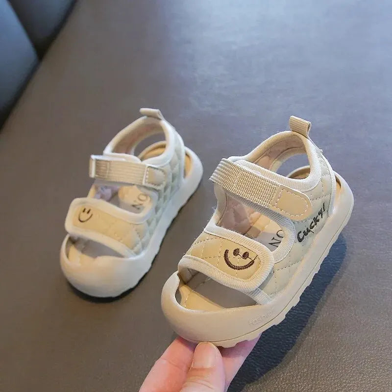 Yellow children's soft sole summer sandals, comfortable and stylish for toddlers' first steps.