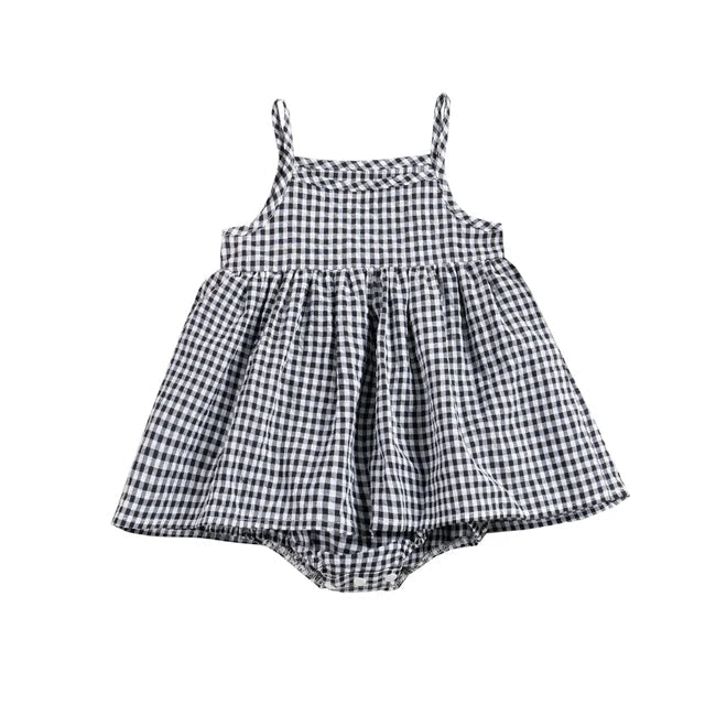 Stylish plaid cotton romper dress for baby girls, a fashionable and practical toddler dress