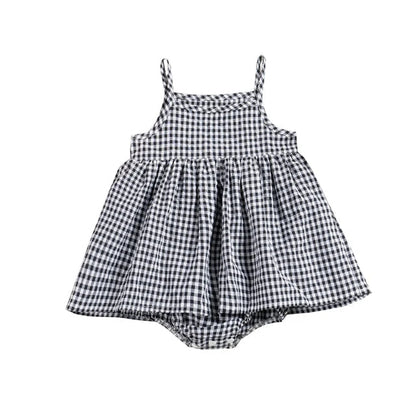 Stylish plaid cotton romper dress for baby girls, a fashionable and practical toddler dress