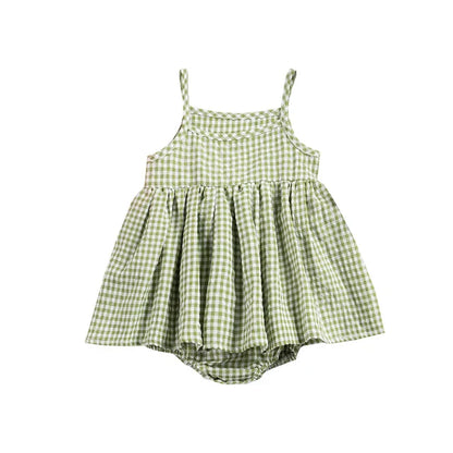 Lightweight and breathable plaid cotton romper dress, best for infant and toddler summer wear