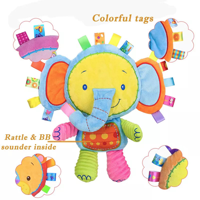 Playful lion baby bell plush sensory toy, an engaging newborn gift for infant development.