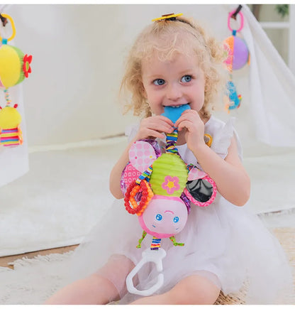 Assorted baby animal bell plush sensory toys, a great early development gift for infants.