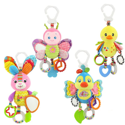 Soft and safe baby animal bell plush sensory toy, perfect for newborn early development.