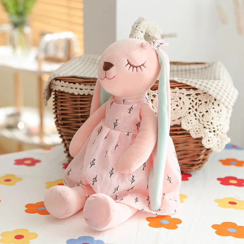 Textured plush rabbit, a durable and soft stuffed animal perfect for toddlers and kids.