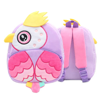 Colorful parrot plush backpack, 'kids backpack' with fun, bright feathers.