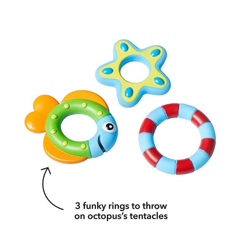 Vibrant octopus bath toy with multiple rings, an engaging developmental gift for baby