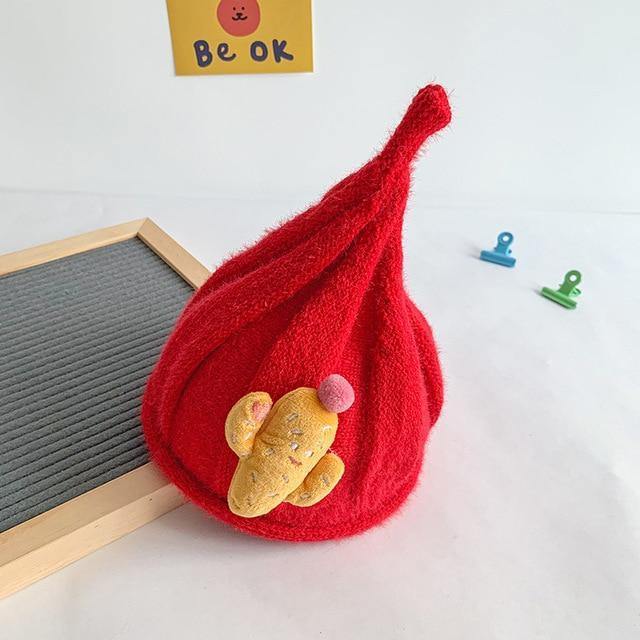 Soft green knit gnome beanie for kids, comfortable cotton wool ideal for baby accessories.