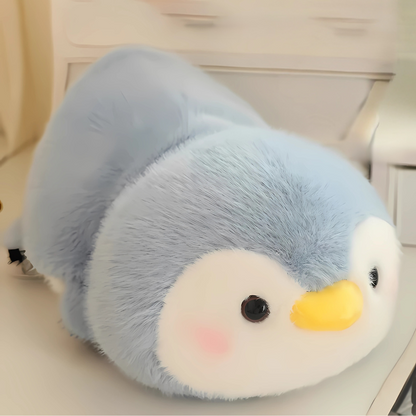 Close-up of the reversible animal plushie, highlighting detailed stitching and vibrant colors, travel companion