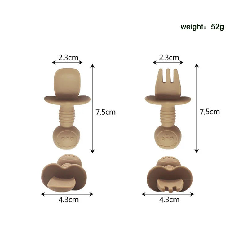 Full set of silicone bear baby fork and spoon in various colors, a great baby feeding gift