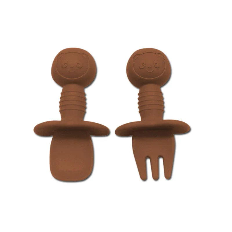 Ergonomic silicone bear baby fork, perfect for toddlers learning to self-feed and grip